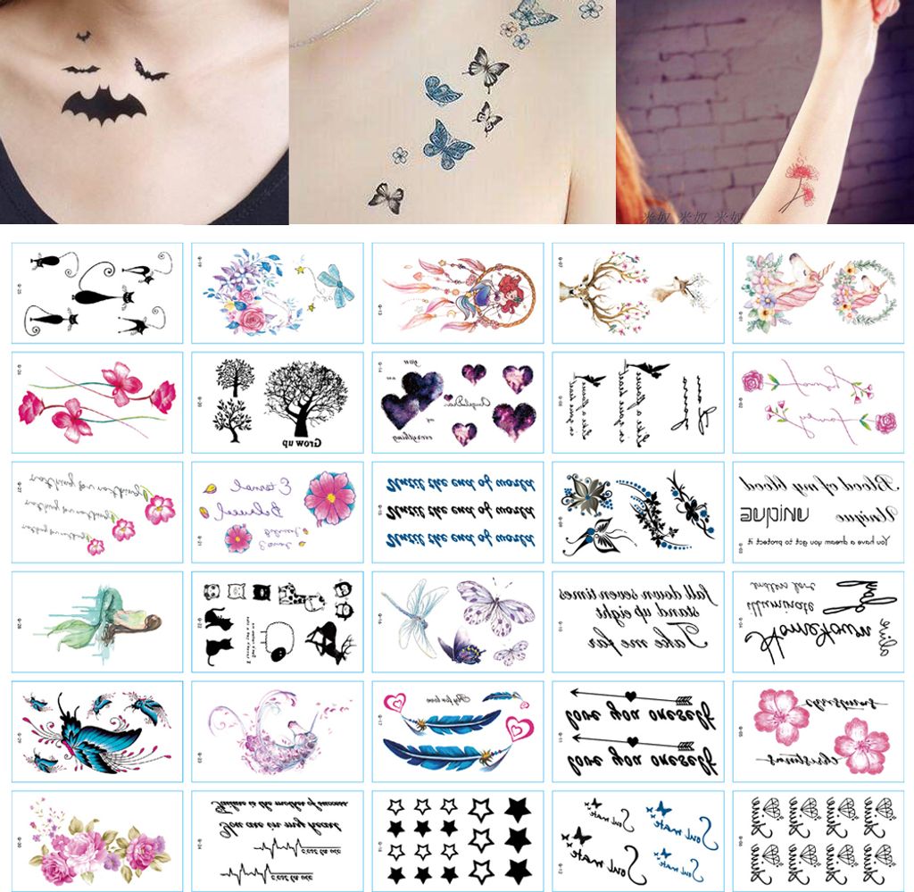 Temporär Tätowierung Tattoo Körperkunst Kleine Bögen Tattoo Aufkleber Fake Arm Tattoos Sticker für männer Frauen (30 Blätter)