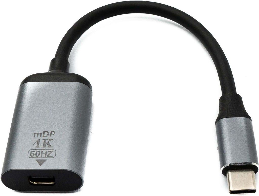 SYSTEM-S DisplayPort Kabel 19 cm Mini DP Buchse zu USB 3.1 Typ C Stecker 4K Adapter Grau