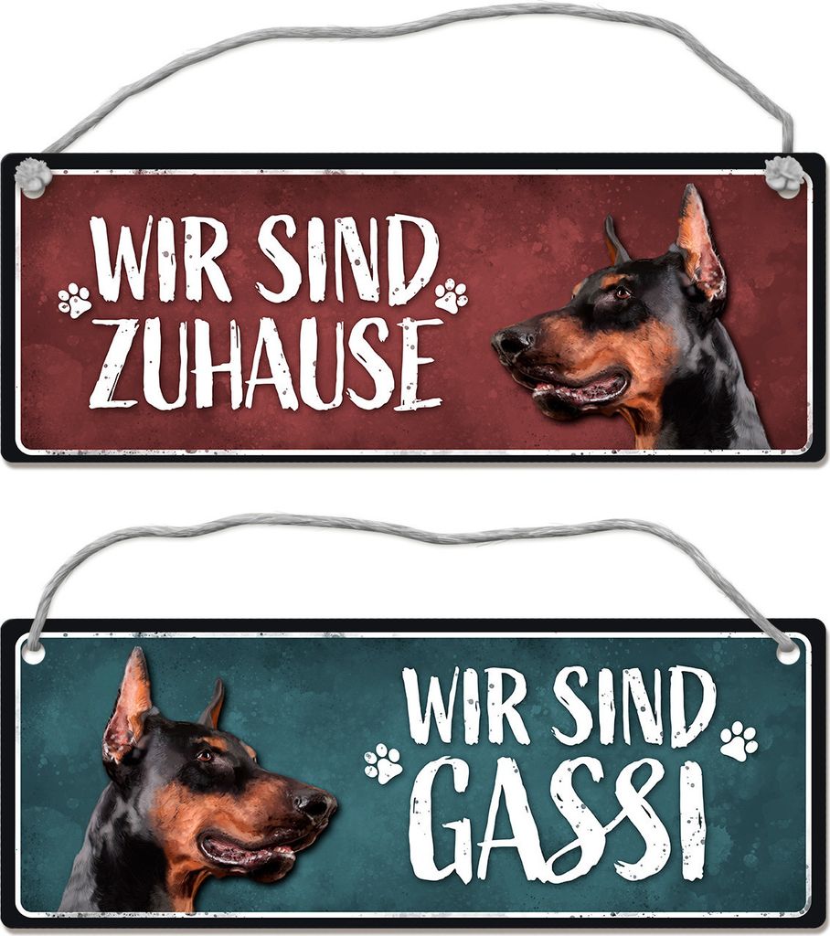 Wir sind Gassi/Zuhause - Dobermann Wendeschild mit Kordel Schild Türschild