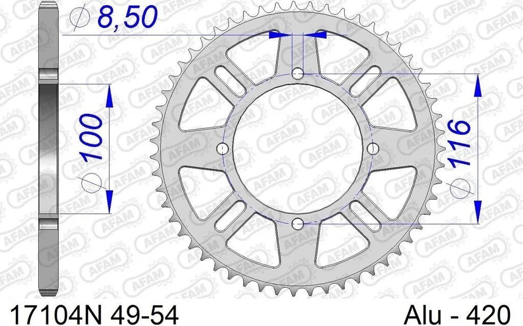 Couronne Légère AFAM 17104N-51 Argent en Alu pour Transmission 420