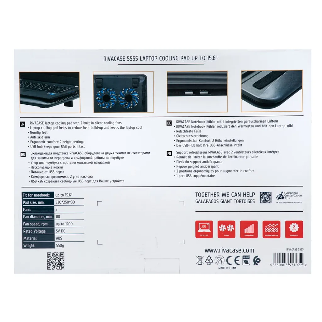 Riva Case 5555 Silver Support Refroidisseur PC Portable 15.6 Pouces - 13