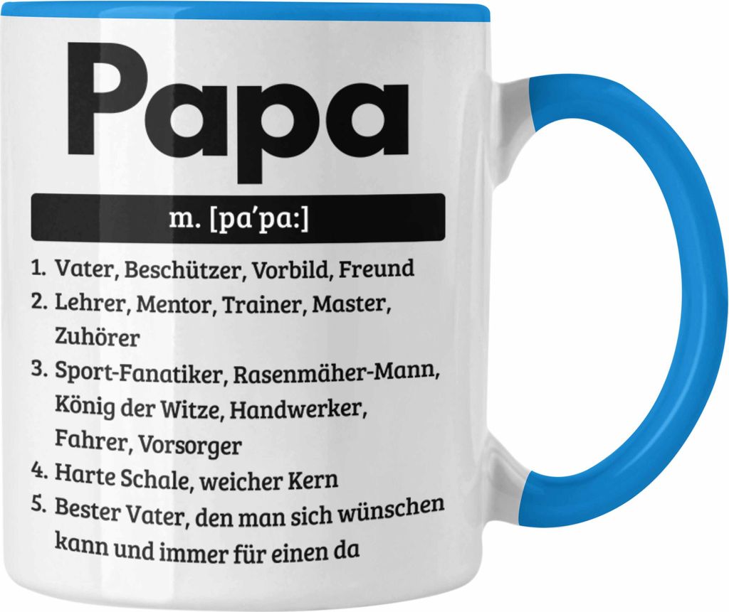 Trendation - Papa Tasse Geschenk Spruch für Vatertag Definition Geschenkidee für Papa von Sohn Tochter Kindern Bester Vater der Welt (Blau)