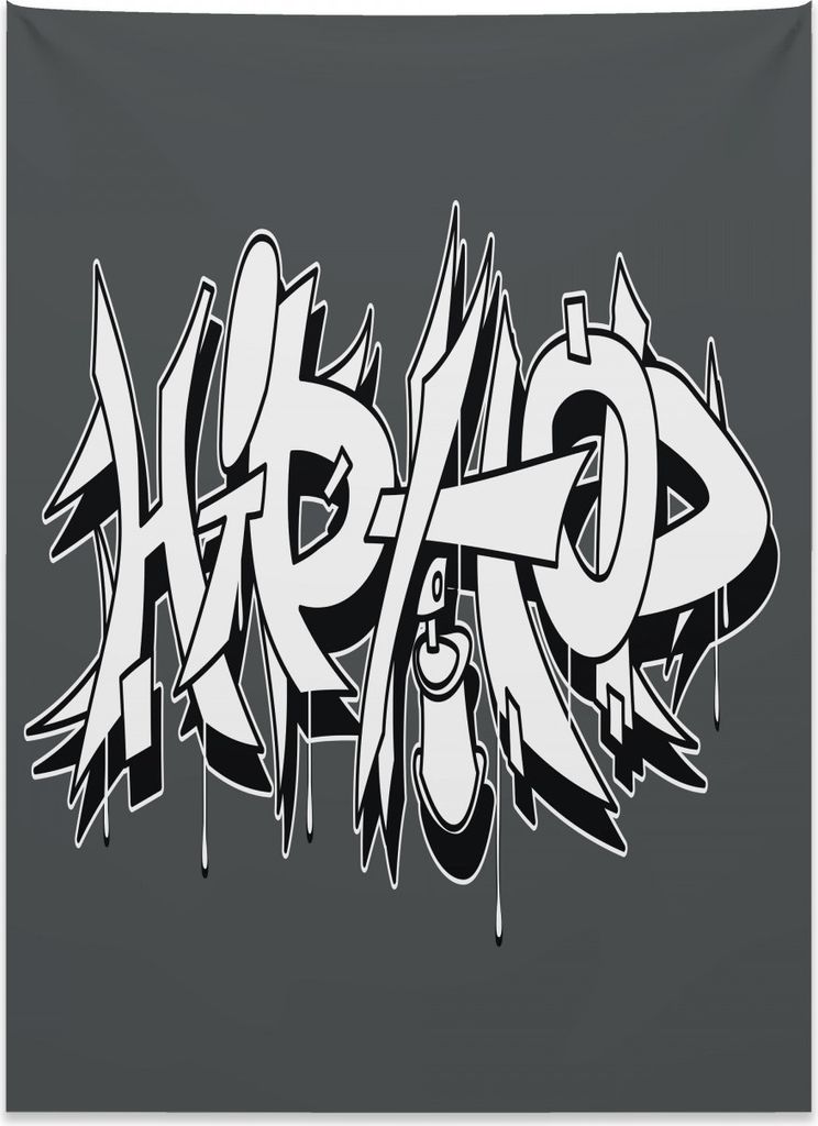Abakuhaus HipHop Wandteppich, Urban Graffiti Spray aus Weiches Mikrofaser Stoff Kein Verblassen Klare Farben Waschbar, 110 x 150 cm, Weiß Schwarz ...