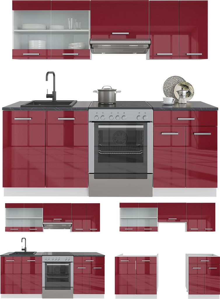 Küchenzeile Vicco R-Line Rot Hochglanz/Weiß 200 cm ohne Produktbild 