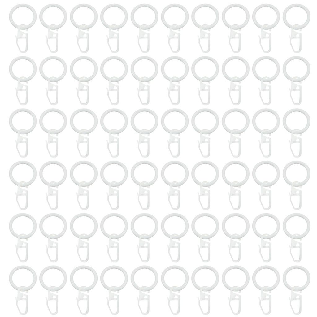 60 weiße Metallgardinenringe (30 mm) mit Haken, 60 Gardinenaufhänger und 60 Kunststoff-Gardinenhaken, weiße Gardinenringe für Gardinenstangen