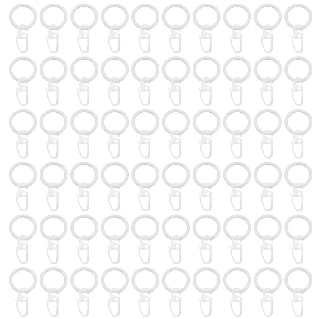 60 Anneaux de rideaux blancs 30mm avec crochets en métal et plastique
