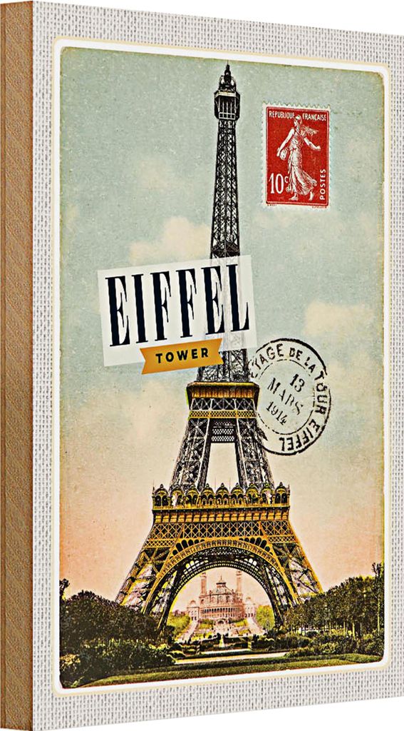 Holzschild Reise 20x30cm Eiffel Tower 3 Mars 1914 10c Poster