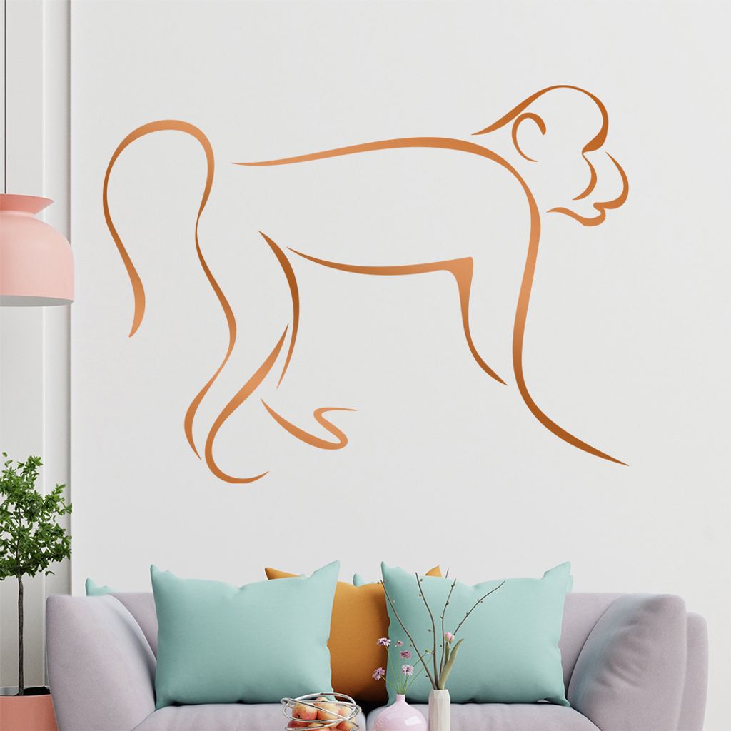 Affe Linien Wandtattoo in 6 Größen - Wandaufkleber Wall Sticker - Dekoration, Küche, Wohnzimmer, Schlafzimmer, Badezimmer