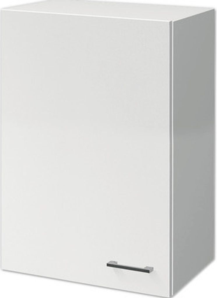 A plain white cabinet with a single handle.