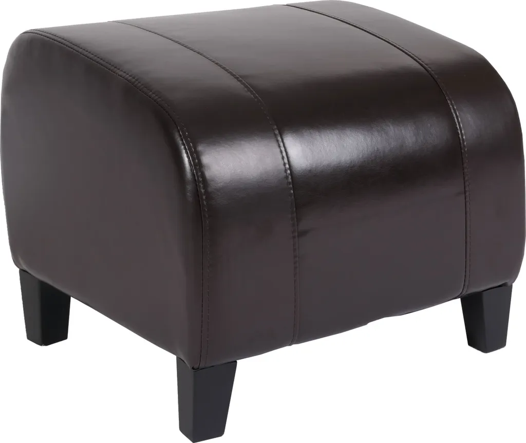Petit Tabouret Pouf de Salon Marron, Repose-pieds en Cuir Emmen FSC