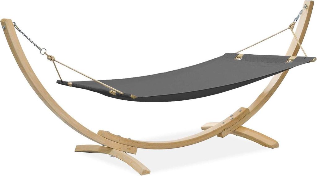 KONSIMO Hängematte mit Gestell "LENGER", dunkelgrau, holz, Modern Design, 357x131x110 cm