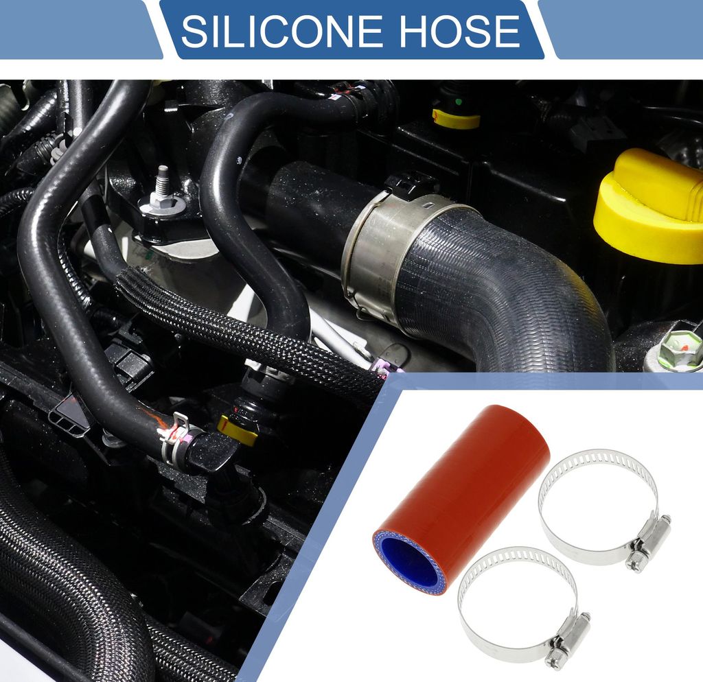 1 Satz 28mm/1,1" ID 76mm/2,99" Länge 0 Grad Rot Blau Auto Silikonschlauch mit Schellen Kühlmittelschlauch Universal
