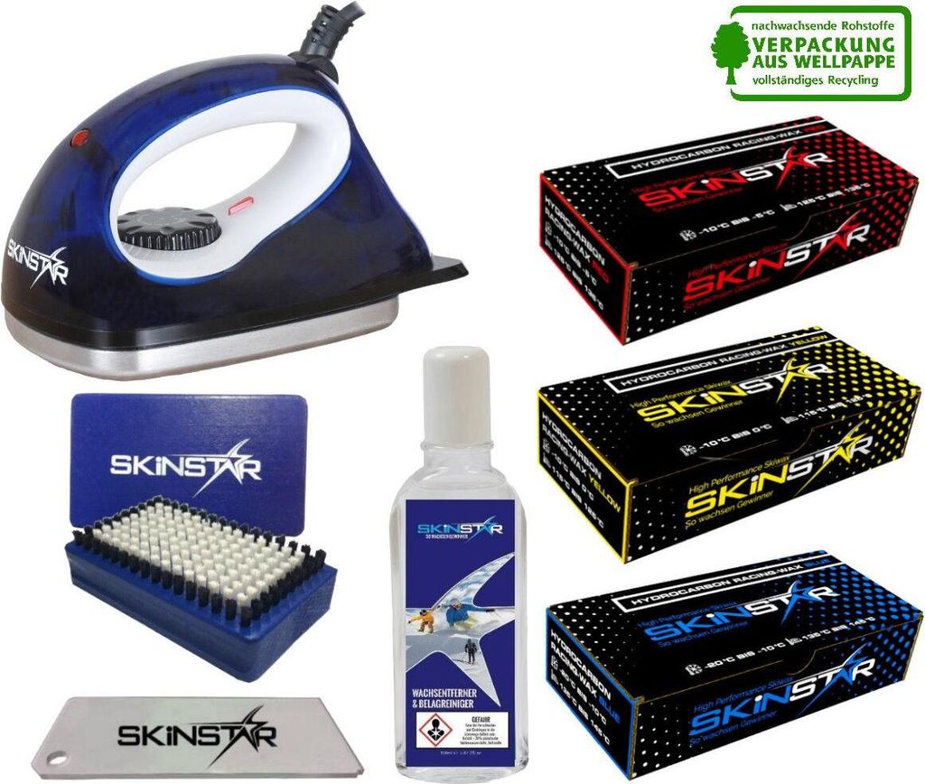 SKINSTAR Starter Ski Wachs Set, Wachsbügeleisen Bürste Hydrocarbonwachs 7-teilig Bundle