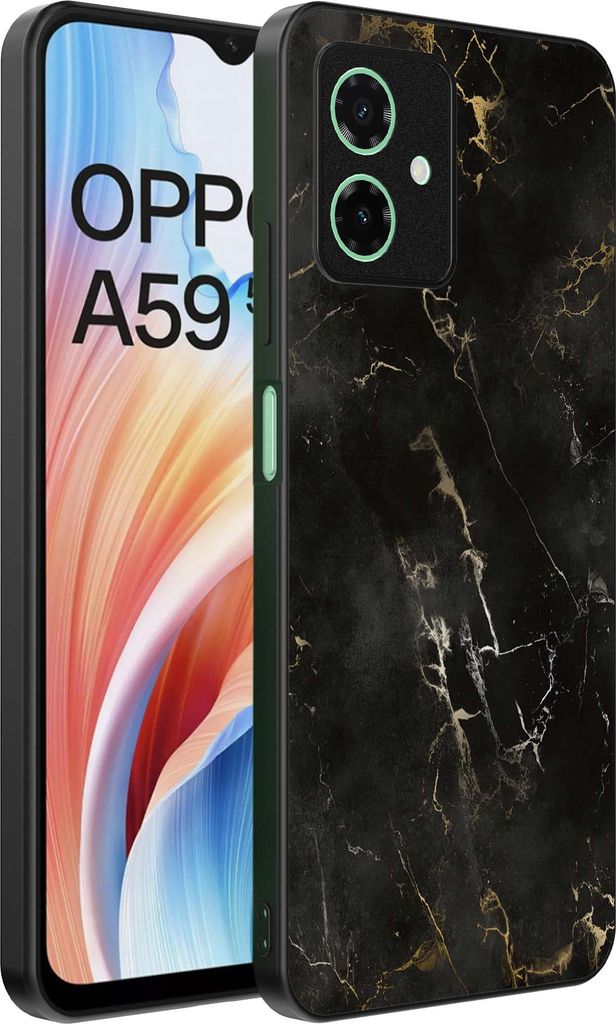 Smartphonica Telefon Fall geeignet für Oppo A59 mit Marmor-Druck - TPU zurück Abdeckung Fall schwarz Marmor-Design - Schwarz