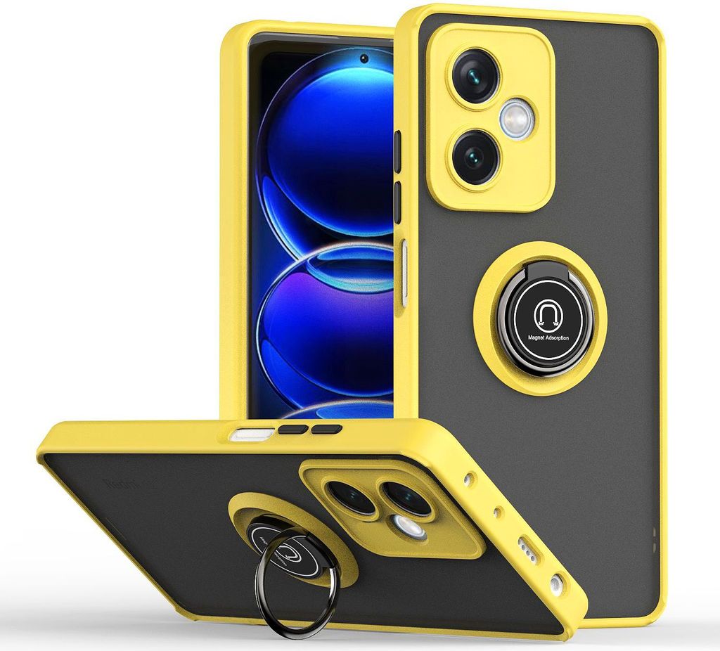 Redmi Note 12 Hülle, Ring Halter Ständer Matte Transluzent TPU Rahmen Stoßfest Schutzhülle für Xiaomi Redmi Note 12 Gelb