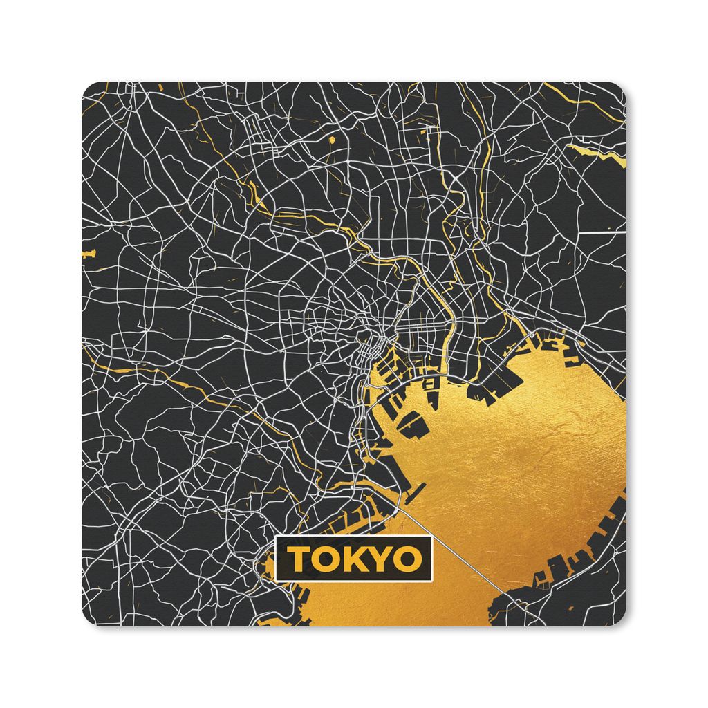 MuchoWow Mauspad Mousepad Tokio - Stadtplan - Gold - Karte 30x30 cm - Mousepads - Maus Mat - Pad - Mausunterlage - Gaming