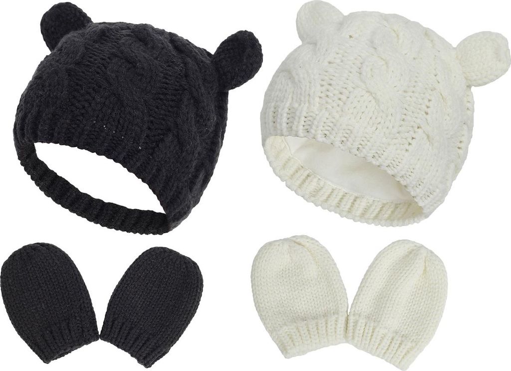 Wintermützen-Handschuh-Set für Neugeborene, für Baby-Mädchen (0–18 Monate), Baby-Jungen-Strickmützen, Baby-Wintermützen