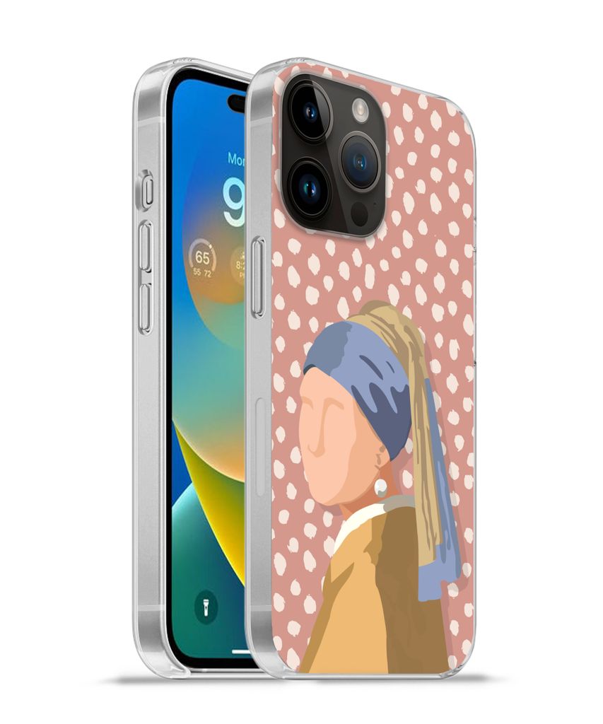 MuchoWow Handyhülle Schutzhülle Hülle für Apple iPhone 14 Pro Max Alte Meister - Mädchen mit Perlenohrring - Dots - Vintage Silikon Softcase...