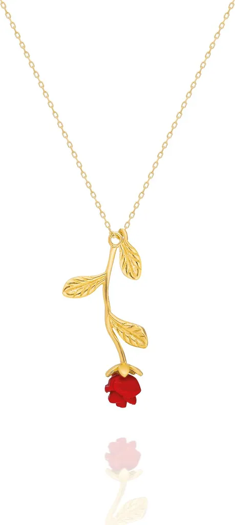 Collier en argent sterling 925 pendentif rose rouge plaqué or femme