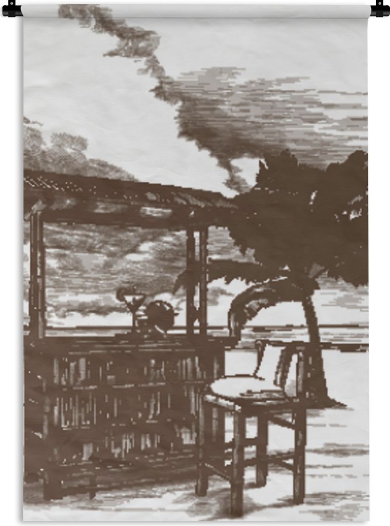 MuchoWow Wandteppich Wandbehang Strand - Hütte - Palme 90x135 cm Tapisserie Dekoration Wandtuch - Baumwolle - Wandskulptur