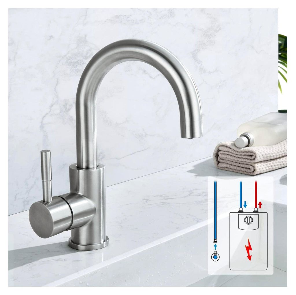 Niederdruckarmatur für Küche und Bad, 360° drehbarer Wasserhahn, Einhebelmischer für Waschtische, Wasserhahn mit 3 Anschlüssen für Boiler, Mi...