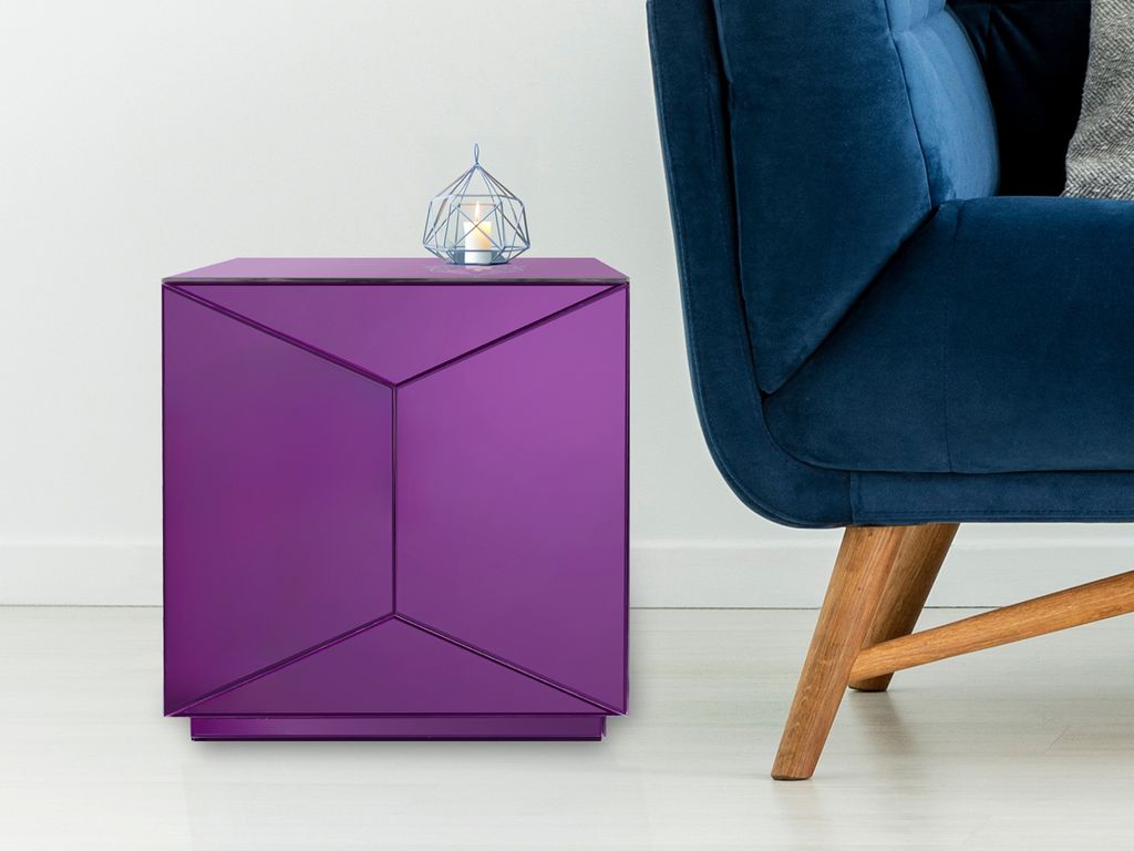 Würfel Beistelltisch, Wohnzimmertisch, Nachttisch Lila, Couchtisch verspiegelt