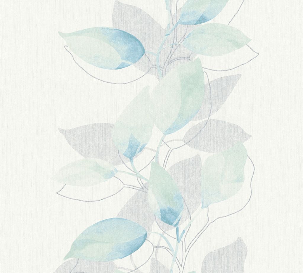 A.S. Création Blumentapete Attractive florale Tapete Vliestapete grün blau weiß grau 10,05 m x 0,53 m