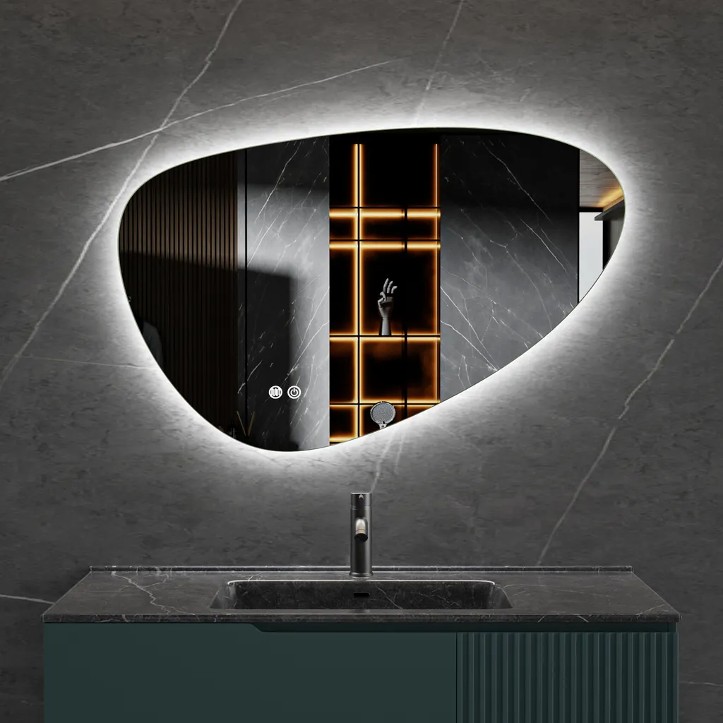 Grand miroir LED asymétrique 100 cm - Solution antibuée salle de bain