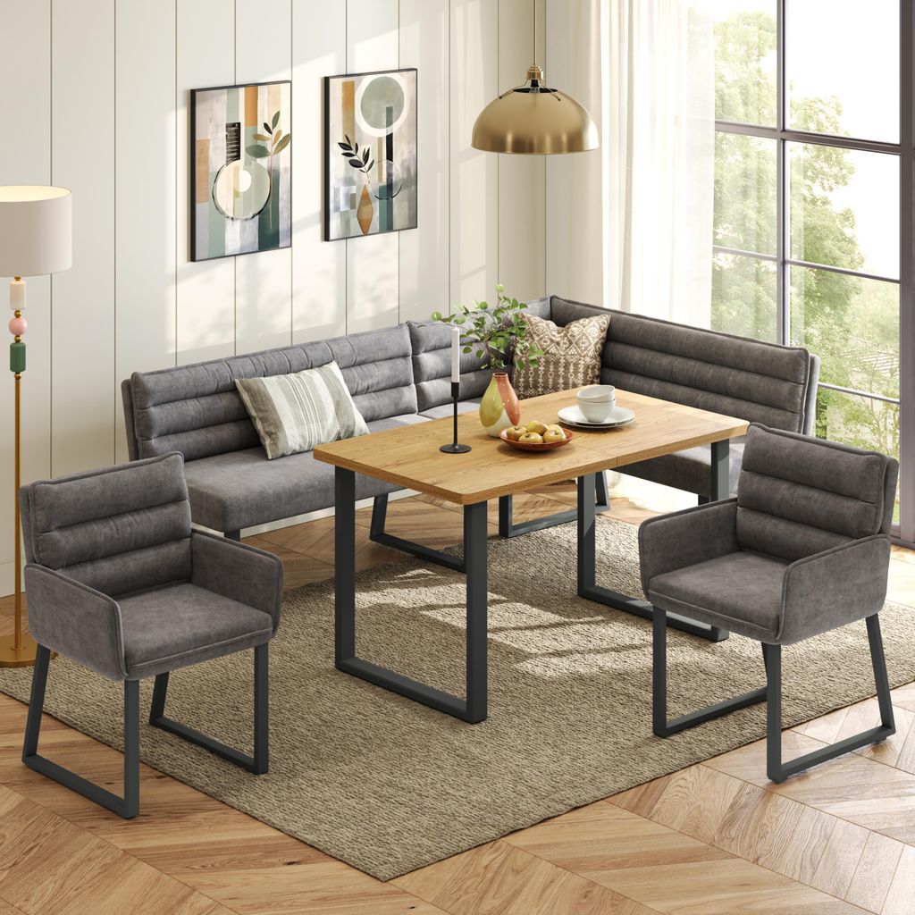 Ensemble de bancs d'angle avec table, deux chaises, tissu Image du produit 