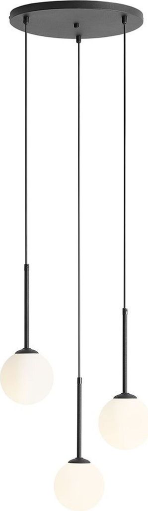 Hängeleuchte Glas Metall E14 B: 44 cm H: max. 200 cm Schwarz Weiß 3-flammig Kugel Schirm rund Modern