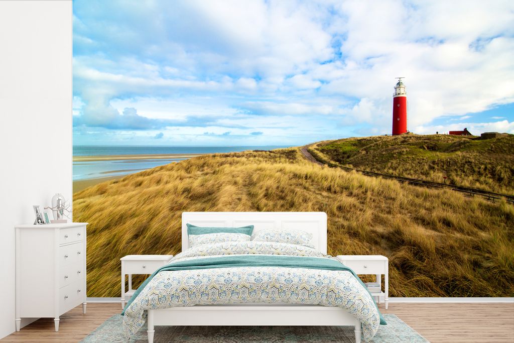 MuchoWow Fototapete für Wohnzimmer oder Schlafzimmer Wandtapete Vinyl Motivtapete Strand - Leuchtturm - Düne - 360x240 cm - Vinyl-Tapete