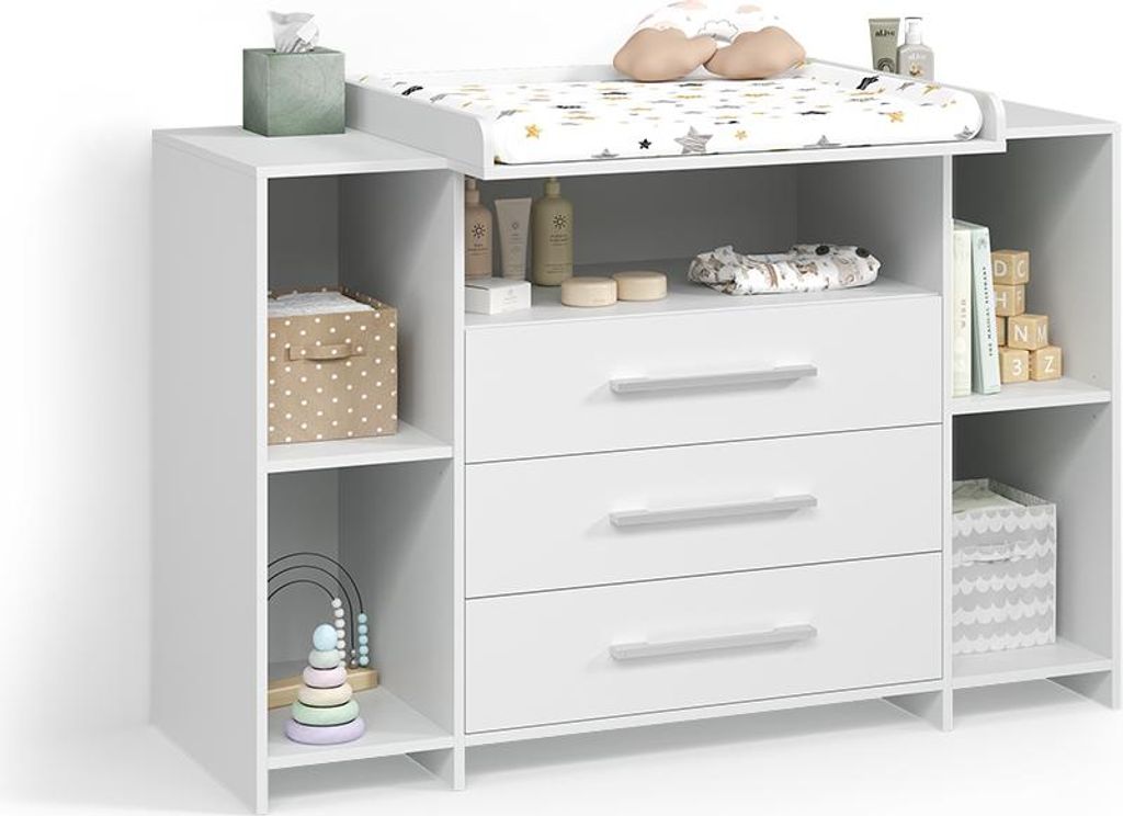 Wickelkommode Livinity Torino Weiß XL mit Schubladen, Model Produktbild 