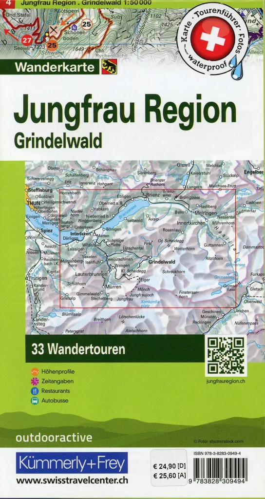 Carte topographique Jungfrau 1:50 000 Hallwag 04 pour marche et trek