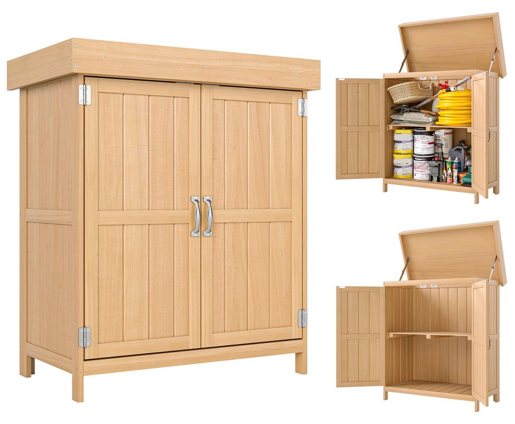 Gartenschrank Tannenholz. Ger?teschuppen wetterfest 74x43x88cm. Ger?tehaus mit Doppeltš¹r. 2 F?chern. Ger?teschrank. Gartenhaus Werkzeugschrank G...