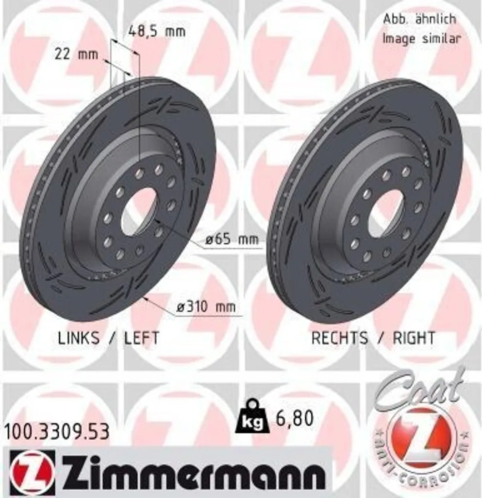 Paire de disques de frein ventilés Zimmermann pour VW Golf 5 et CC 358