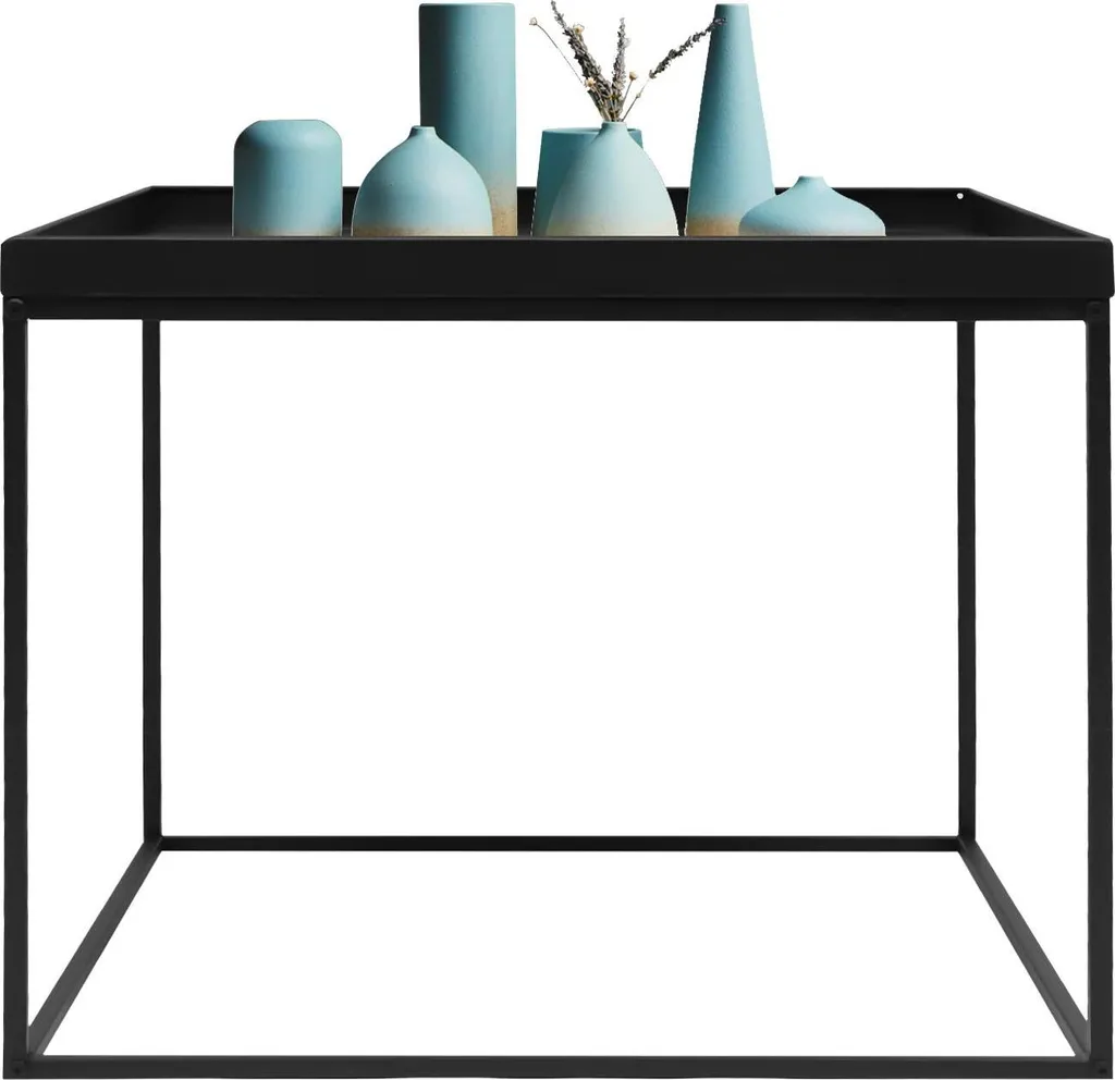 Table d'appoint pour terrasse et salon, métal noir 61x61 cm tout temps