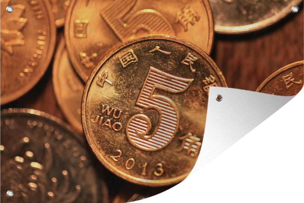 MuchoWow 90x60 cm Outdoor-Poster Gartendeko Sichtschutz Garten Poster für den Garten Einige Münzen des Renminbi