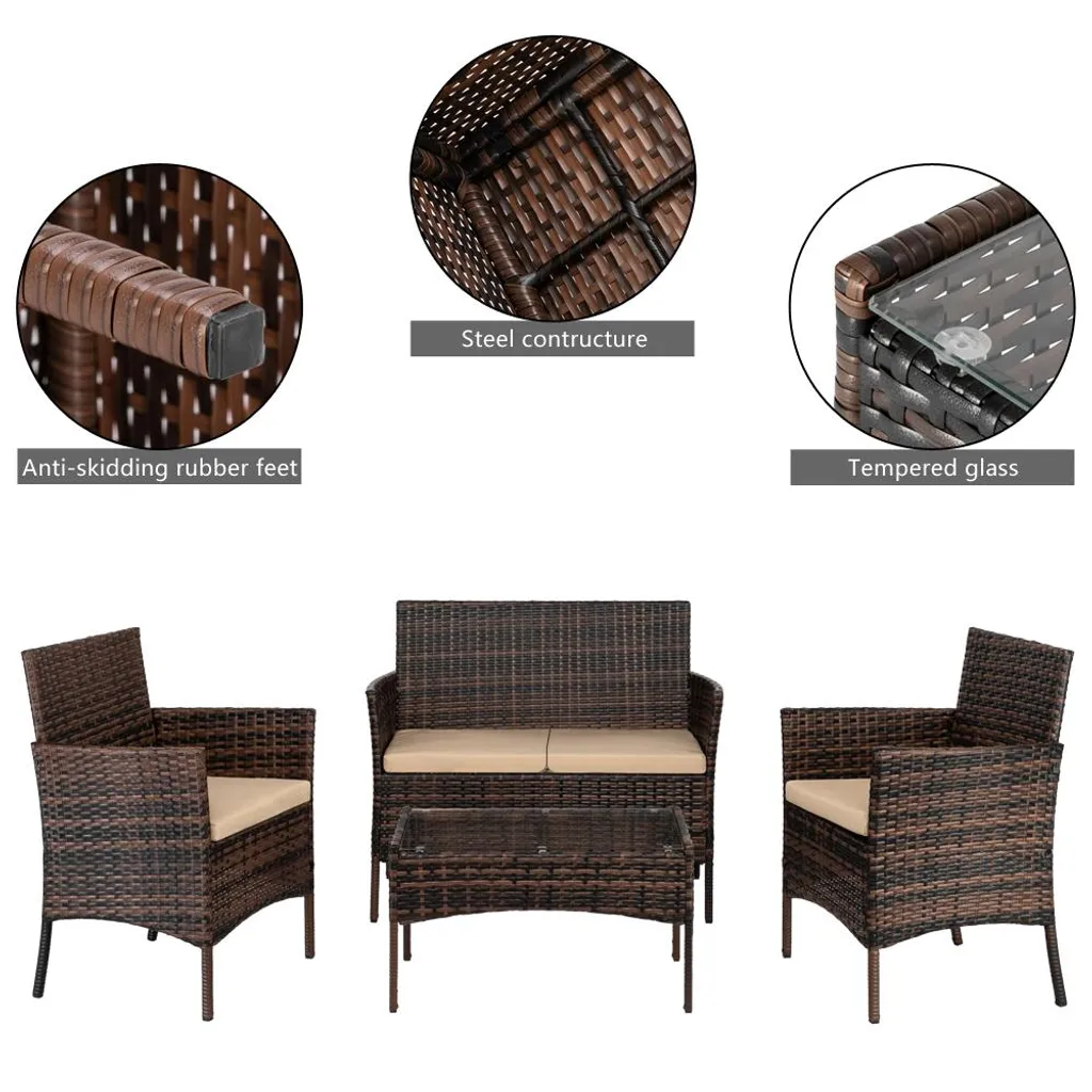 Garniture de Jardin Résistante en Polyrattan Marron 3 Pièces avec Sofa