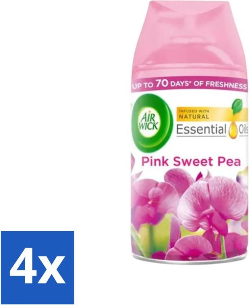 Air Wick – Lufterfrischer-Nachfüller – Ätherische Öle – Pink Sweet Pea – Automatisches Spray – 250 ml - Vorteilspack - 4 Stücke