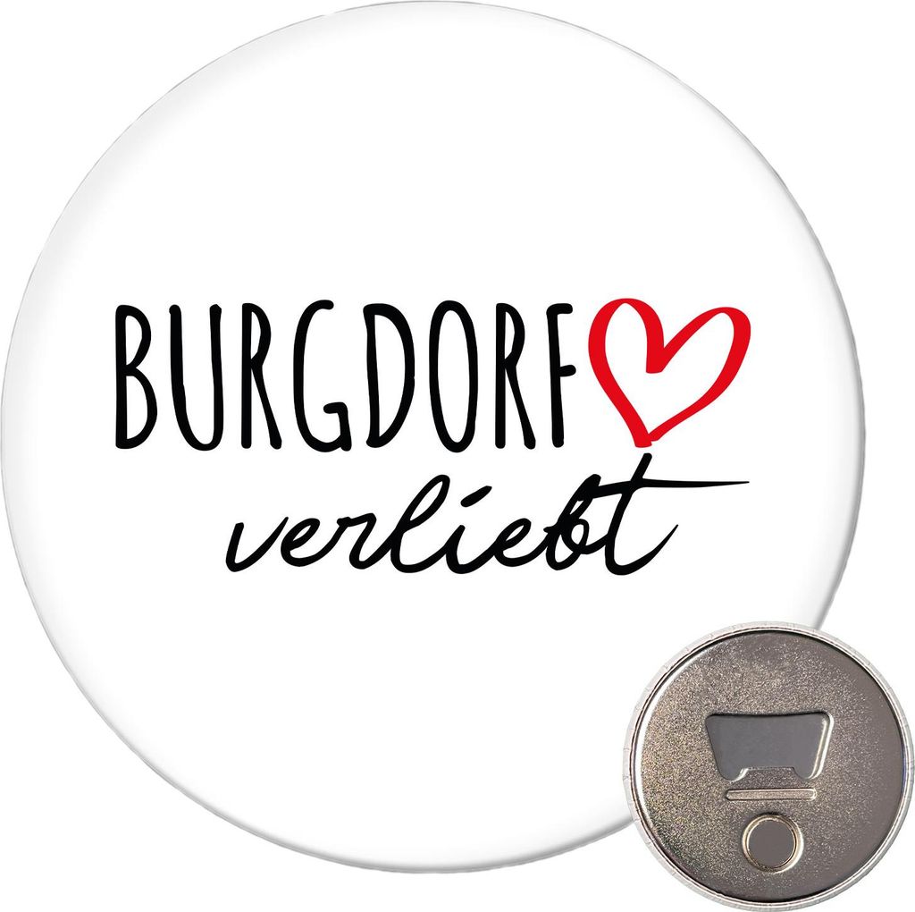 Huuraa Magnet Burgdorf verliebt 59mm Kühlschrankmagnet rund Flaschenöffner Geschenkidee