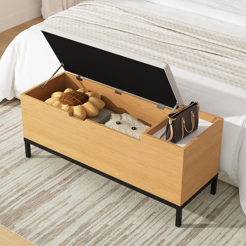 okwish Sitzbänke Fußbank Flur-Deko mit Holzmaserung,Hocker mit Stauraum,Sitzschrank mit zusammenklappbare Aufbewahrungsbox,Natur