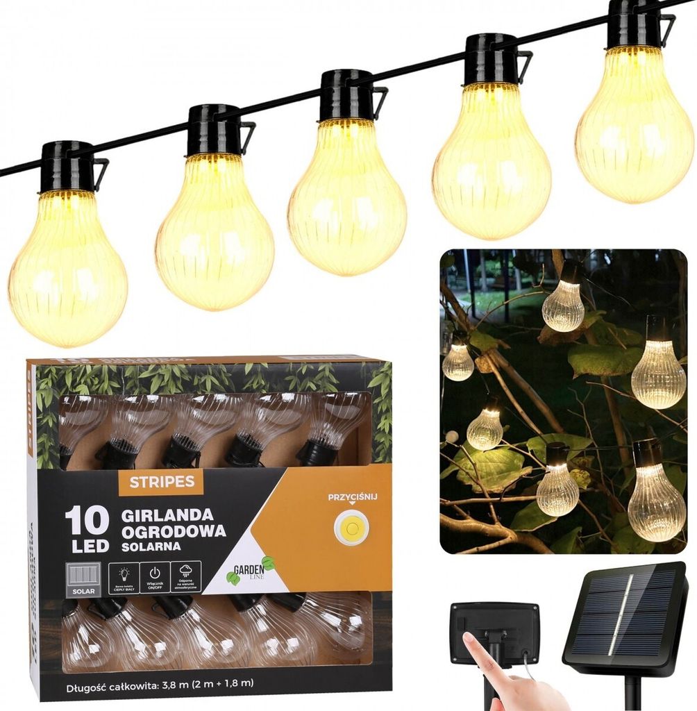 Solární zahradní girlanda 10 LED, 3,8m světelný řetěz Obrázek produktu 
