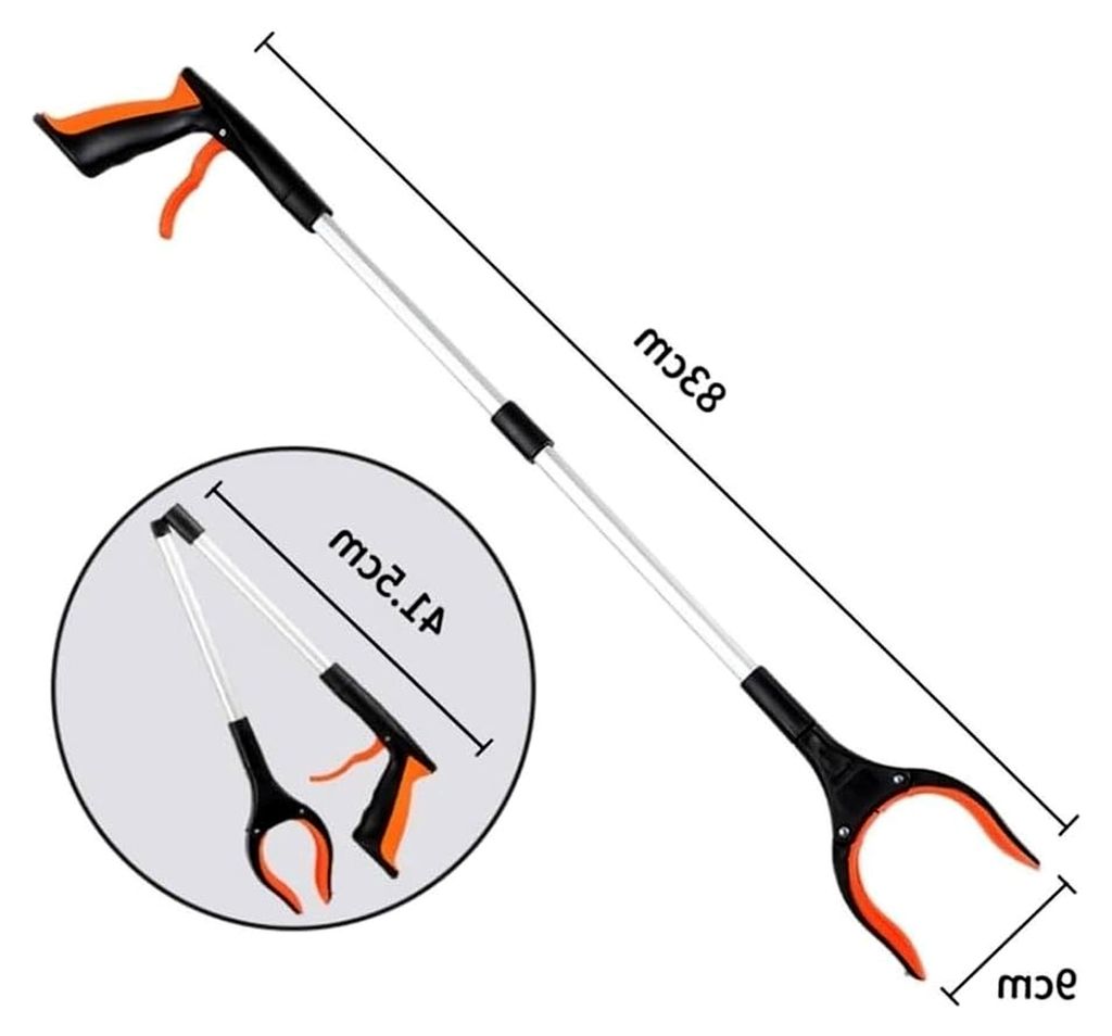 Faltbare Greifhilfe, Aluminium Müllzange, lang, mit starkem Magnetverschluss, für Innen- und Außenbereich (Orange)