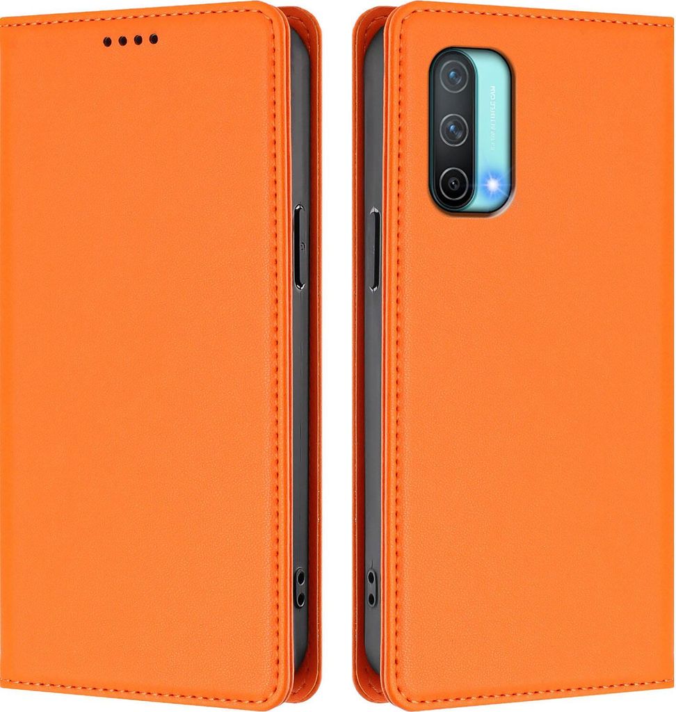 Handyhülle für OnePlus Nord CE 5G, Kunstleder Klapphülle Stoßfeste Magnetische Hülle mit Ständer Orange