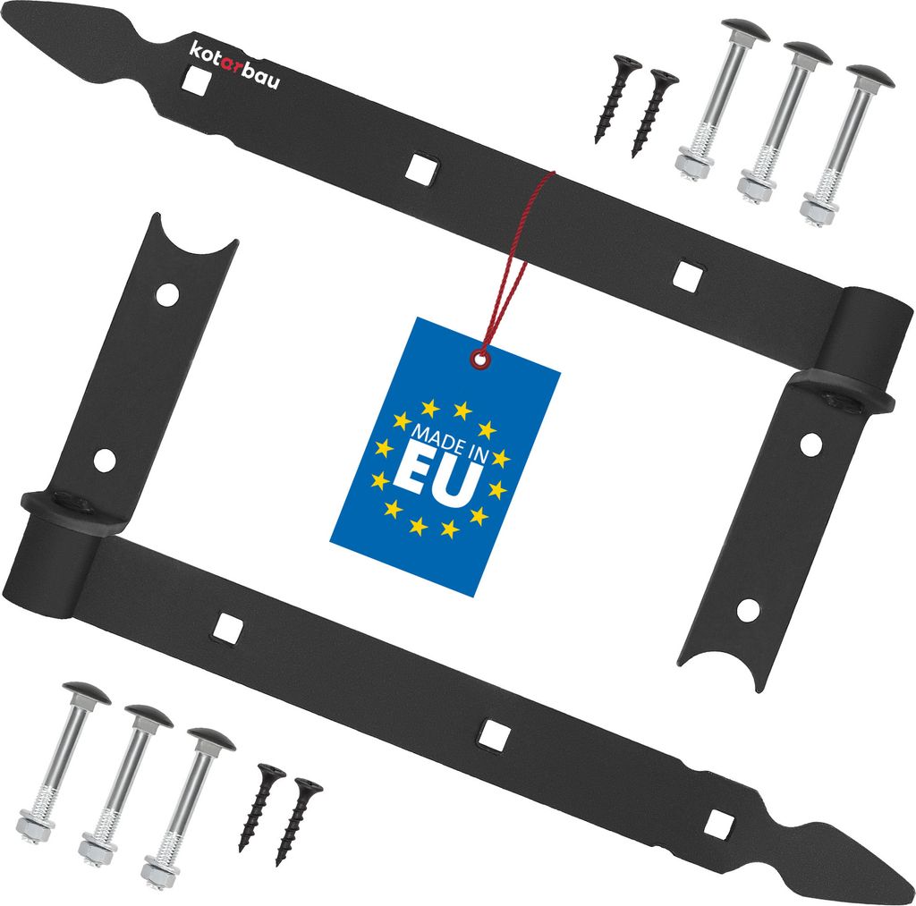 KOTARBAU 2er Set Ladenband schwarz 300 mm Kreuzgehänge pulverbeschichteter Stahl Türband Holztür Band Fensterladen Holz Tor Scharniere Schwerl...