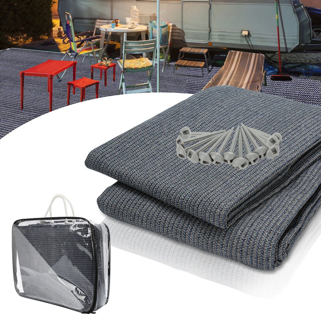Jayseuw Zeltteppich 400X400cm Vorzeltteppich Campingteppich Outdoor Teppich Vorzeltboden Zeltunterlage Zeltboden für Zelt Wohnmobil Blau-grau