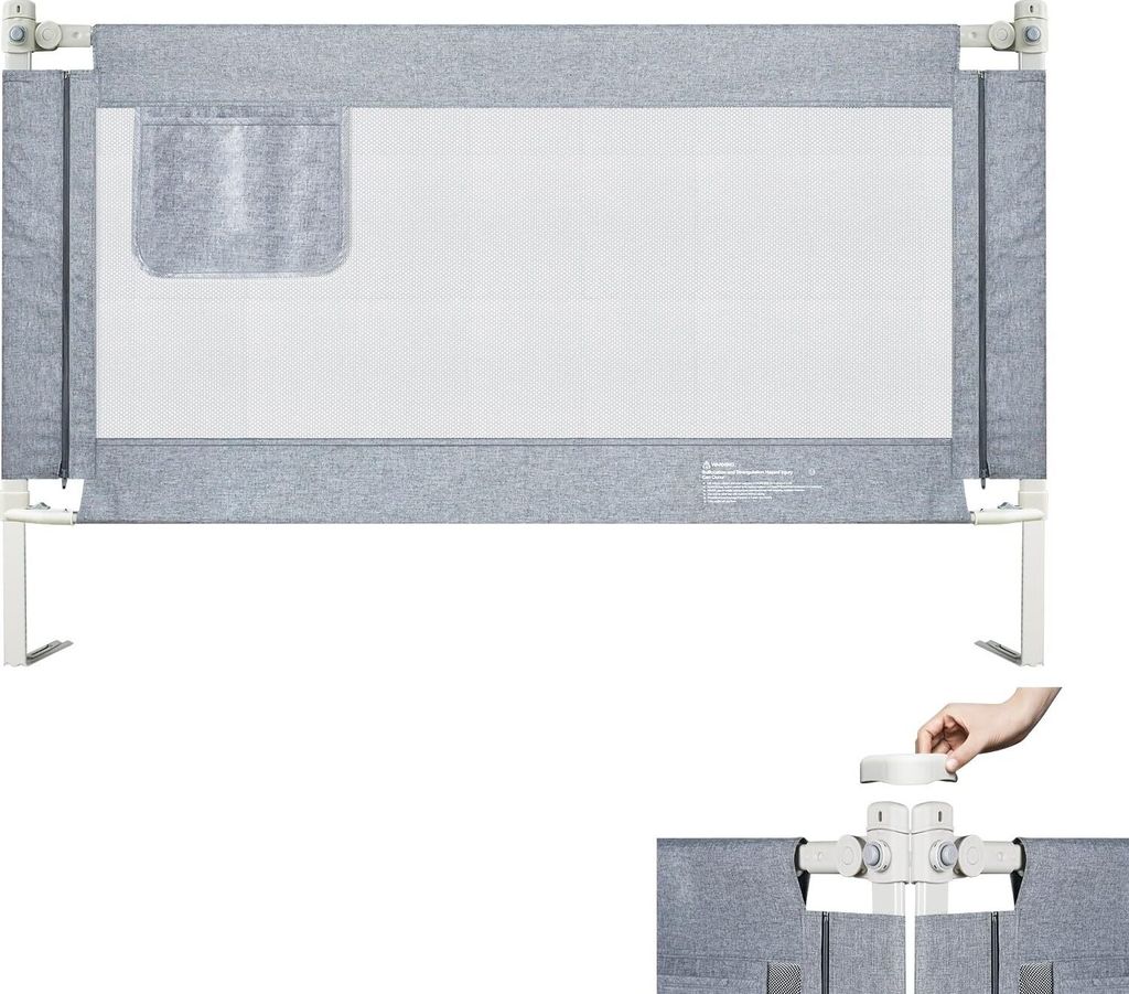 Sessamen-LP 200cm Bettgitter Kinderbettgitter Bettschutzgitter für Kinder, Bettgitter zum vertikalen Heben Rausfallschutz mit Luftiges Netz, Grau