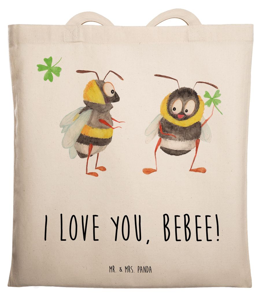 Mr. & Mrs. Panda Schultasche Bienen Paar - Transparent - Geschenk, Valentinstag, Hochzeitstag, Büchertasche, Tote Bag, Jutetasche, Freundin, Einka...