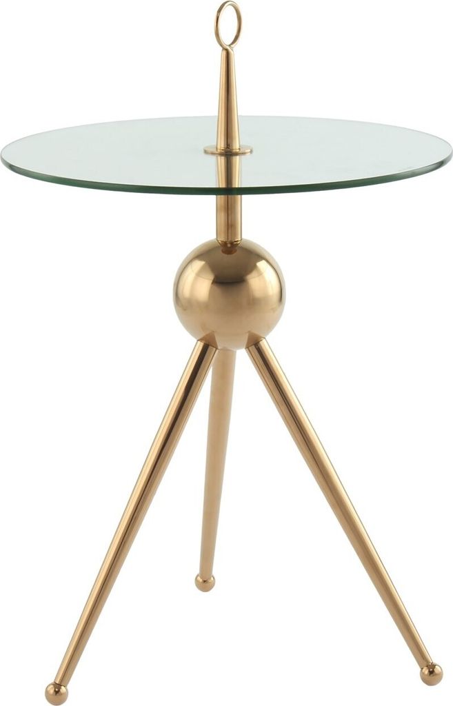 Qiyano Beistelltisch rund 100% Edelstahl Glas Dreibein Tripod mit Tragering tragbar filigran zweifärbig modern Design Ablage Wohnzimmer Couch Flur...