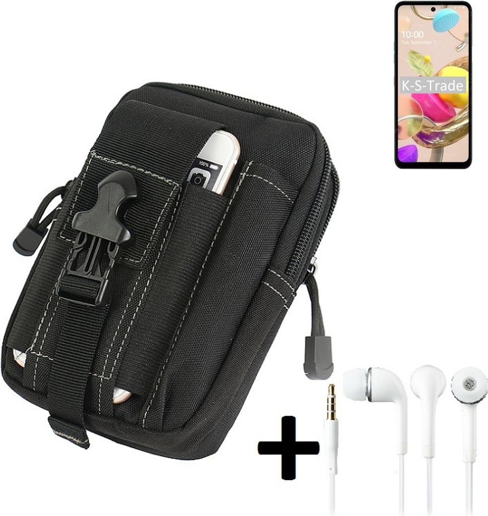 K-S-Trade Gürteltache + Kopfhörer kompatibel mit LG Electronics K42 Gürtel Tasche Holster Schutz Hülle Handy Hülle schwarz inkl. Extrafächer